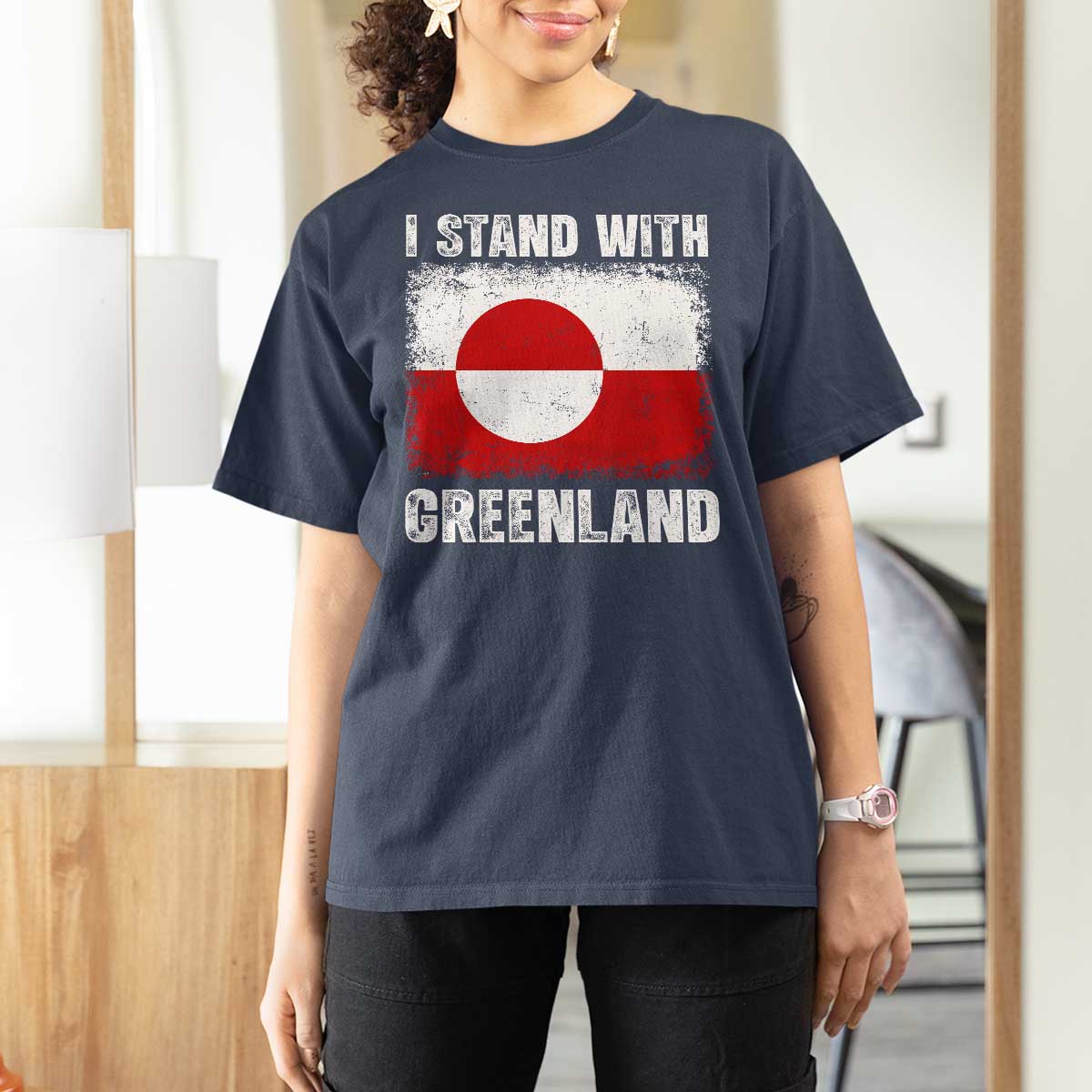 I Stand With Greenland T Shirt For Women Grunge Flag