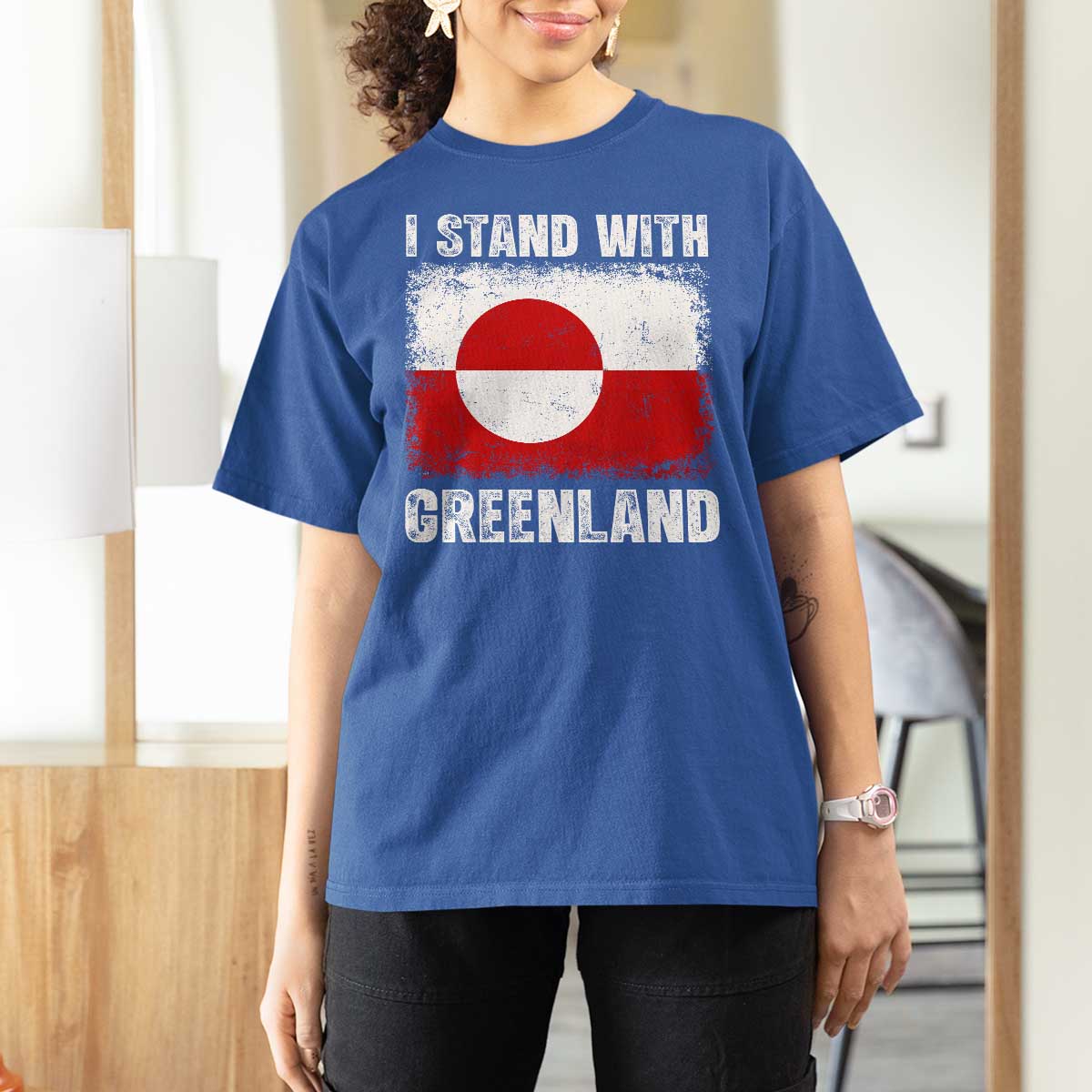 I Stand With Greenland T Shirt For Women Grunge Flag