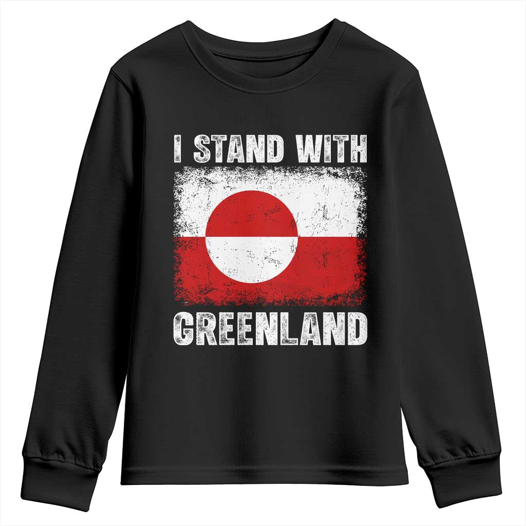 I Stand With Greenland Youth Sweatshirt Grunge Flag