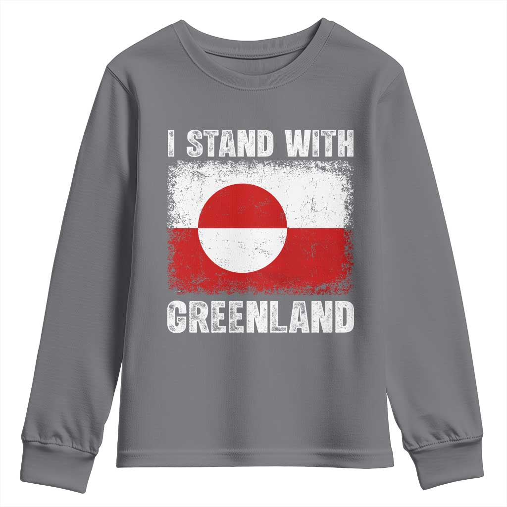 I Stand With Greenland Youth Sweatshirt Grunge Flag