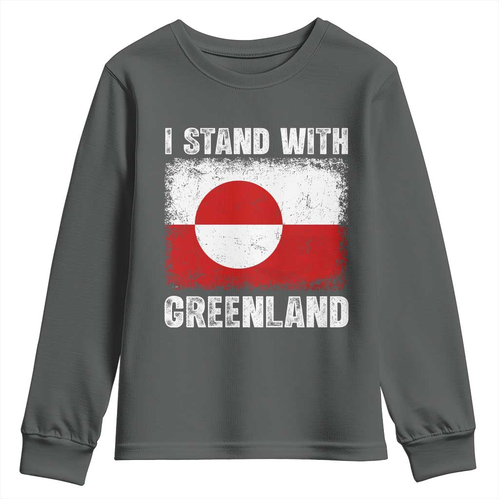 I Stand With Greenland Youth Sweatshirt Grunge Flag