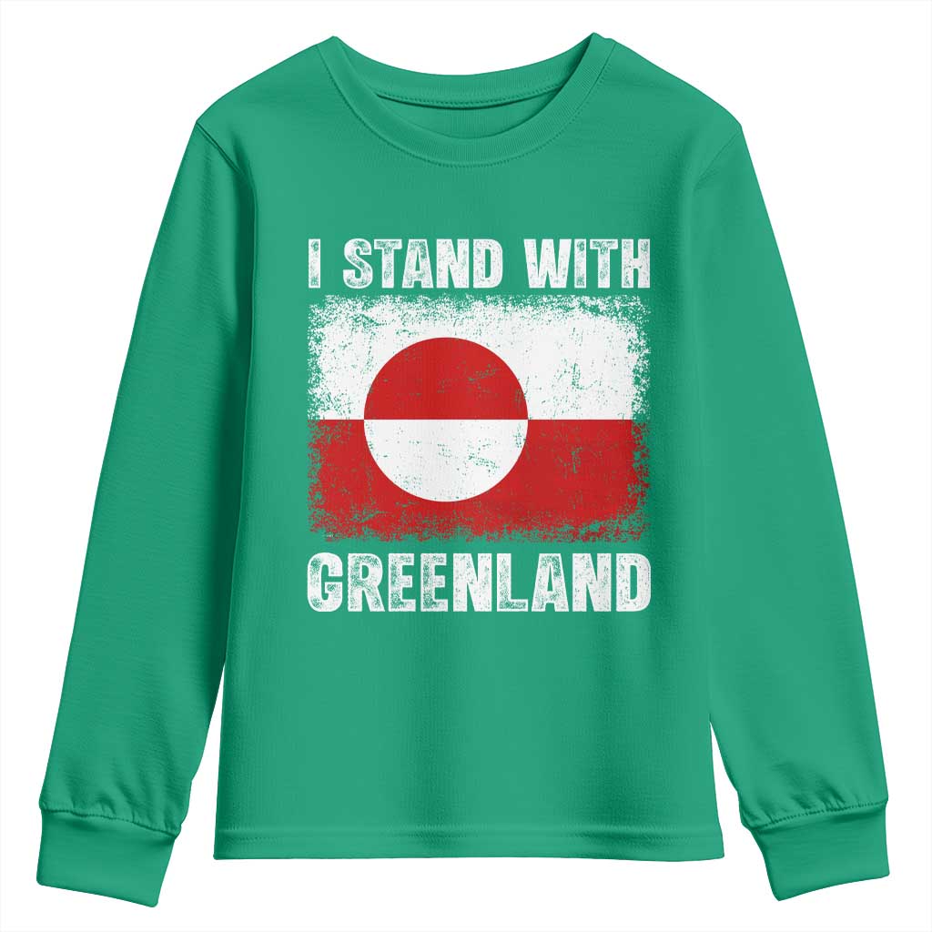 I Stand With Greenland Youth Sweatshirt Grunge Flag