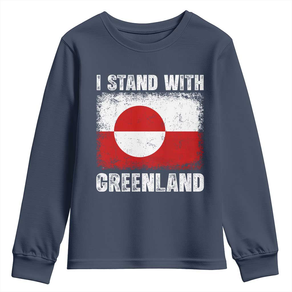 I Stand With Greenland Youth Sweatshirt Grunge Flag
