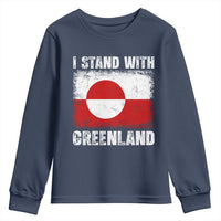 I Stand With Greenland Youth Sweatshirt Grunge Flag
