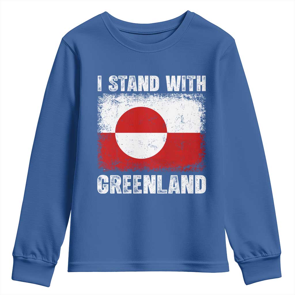 I Stand With Greenland Youth Sweatshirt Grunge Flag