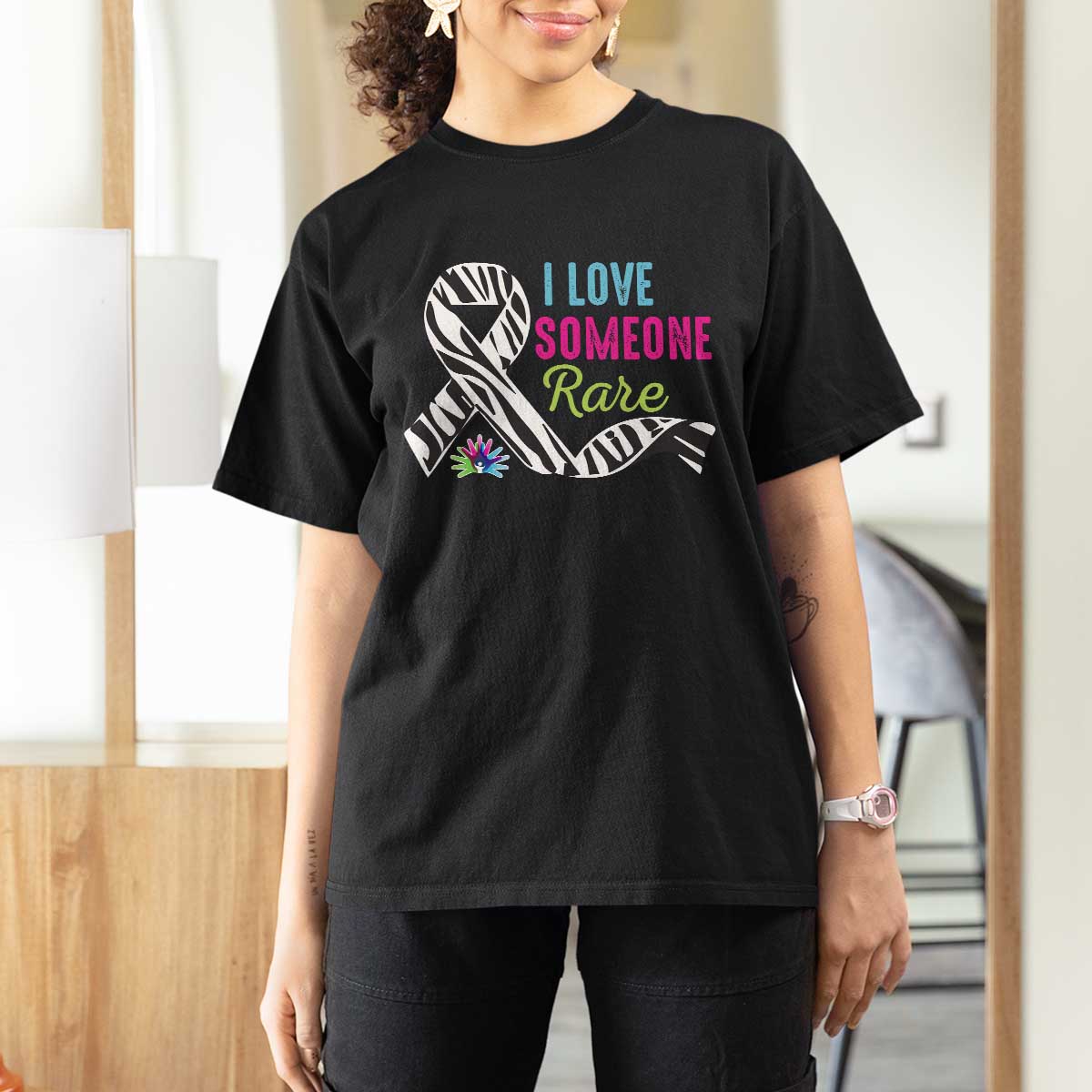 Rare Disease Awereness T Shirt For Women I Love Someone Rare Zebra Ribbon