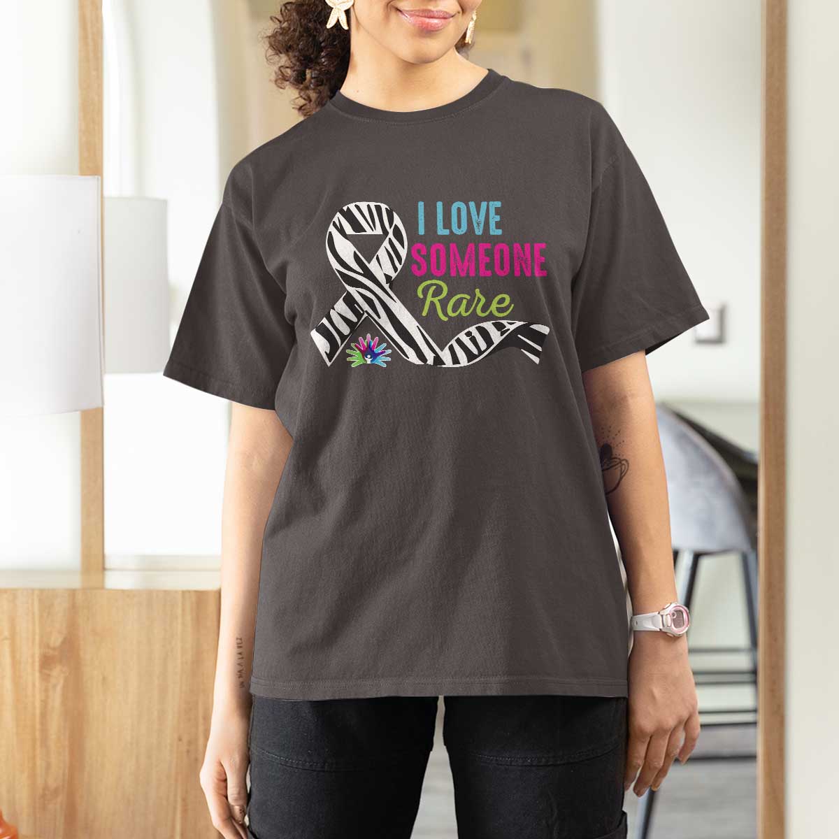 Rare Disease Awereness T Shirt For Women I Love Someone Rare Zebra Ribbon