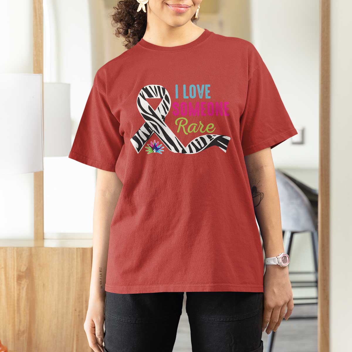 Rare Disease Awereness T Shirt For Women I Love Someone Rare Zebra Ribbon