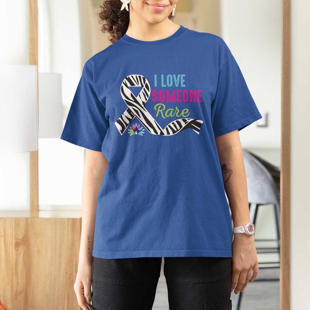 Rare Disease Awereness T Shirt For Women I Love Someone Rare Zebra Ribbon