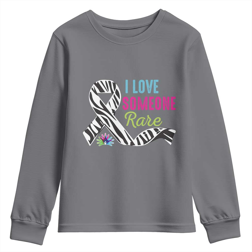 Rare Disease Awereness Youth Sweatshirt I Love Someone Rare Zebra Ribbon