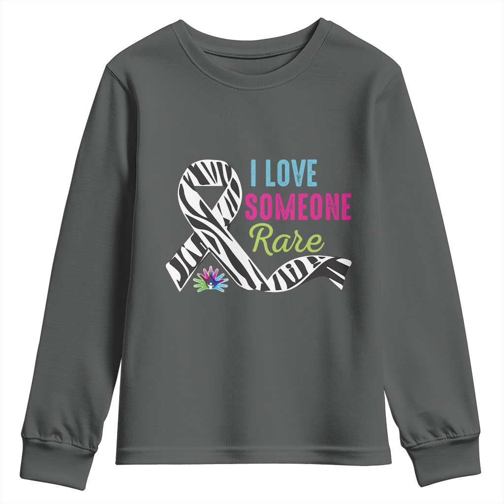 Rare Disease Awereness Youth Sweatshirt I Love Someone Rare Zebra Ribbon