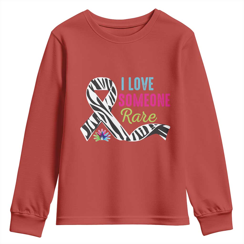 Rare Disease Awereness Youth Sweatshirt I Love Someone Rare Zebra Ribbon