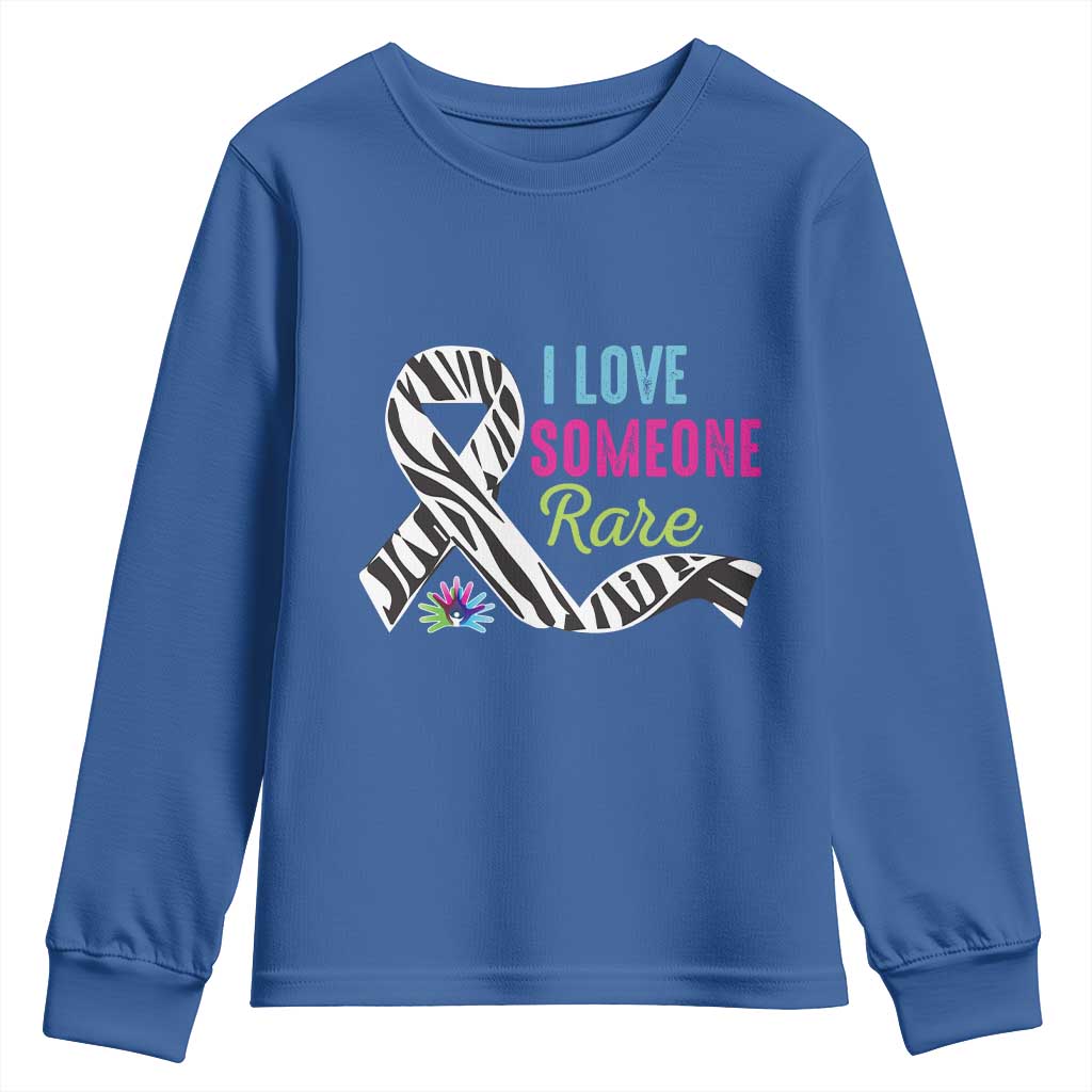 Rare Disease Awereness Youth Sweatshirt I Love Someone Rare Zebra Ribbon
