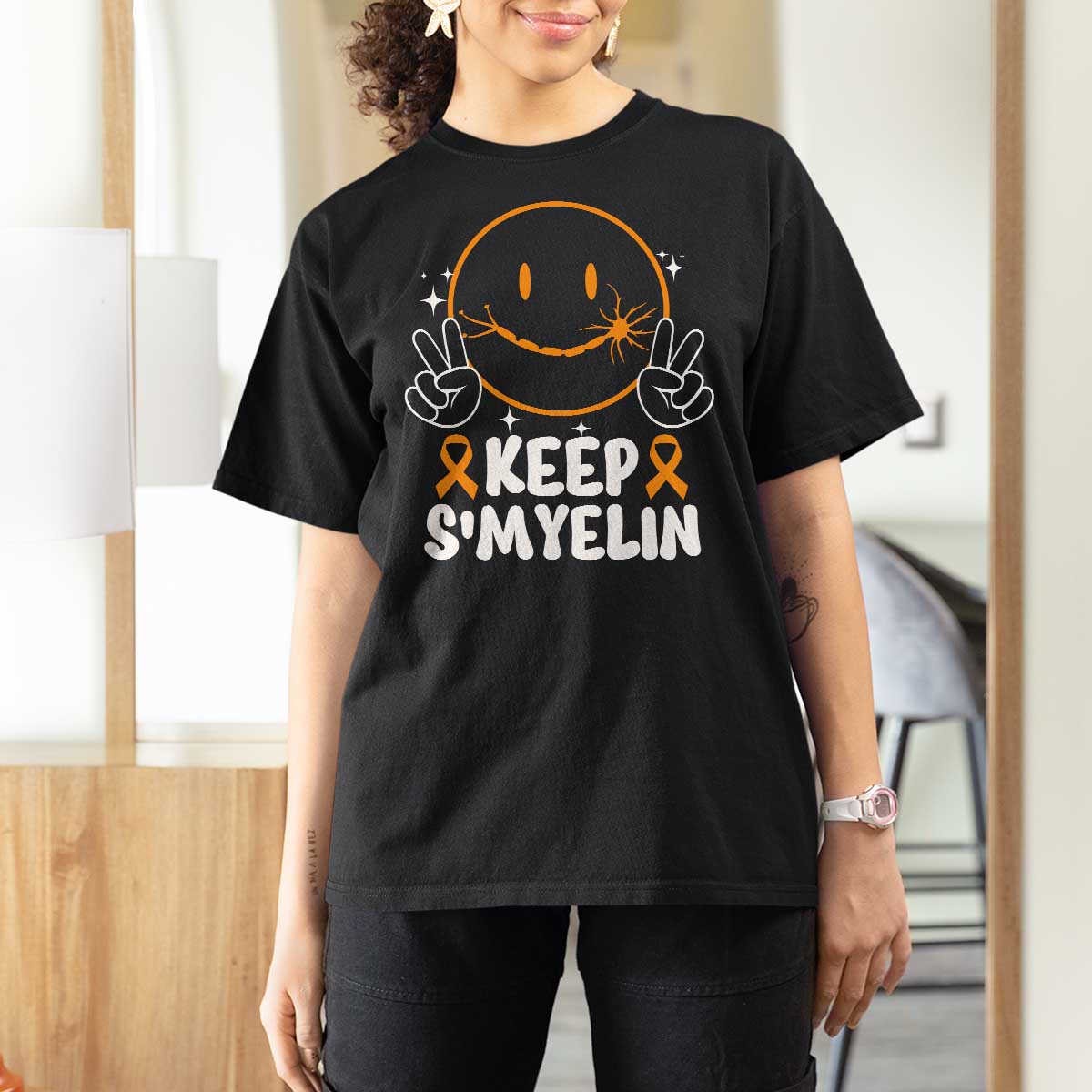 Multiple Sclerosis Awareness T Shirt For Women Keep Smyelin Orange Ribbon MS Support