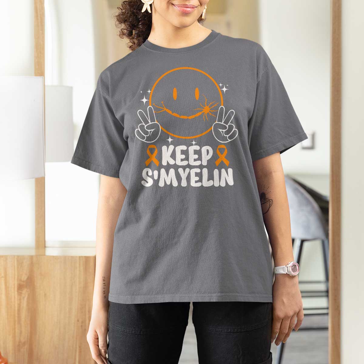 Multiple Sclerosis Awareness T Shirt For Women Keep Smyelin Orange Ribbon MS Support