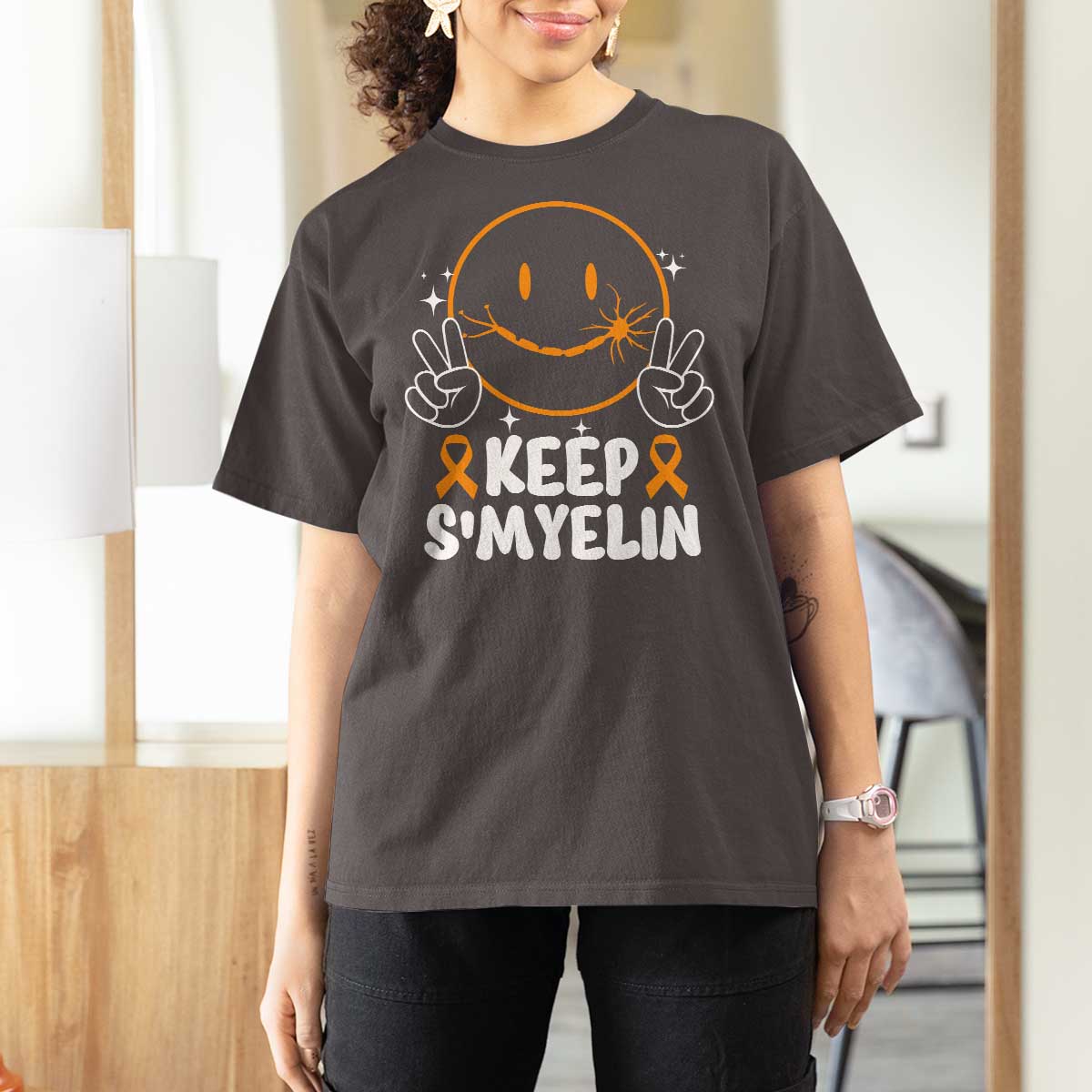 Multiple Sclerosis Awareness T Shirt For Women Keep Smyelin Orange Ribbon MS Support