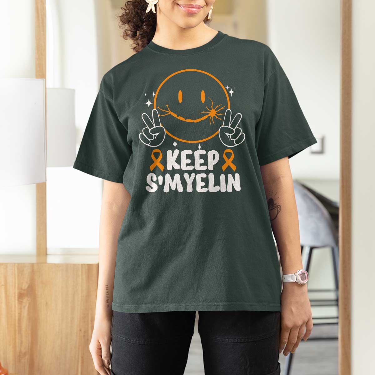 Multiple Sclerosis Awareness T Shirt For Women Keep Smyelin Orange Ribbon MS Support