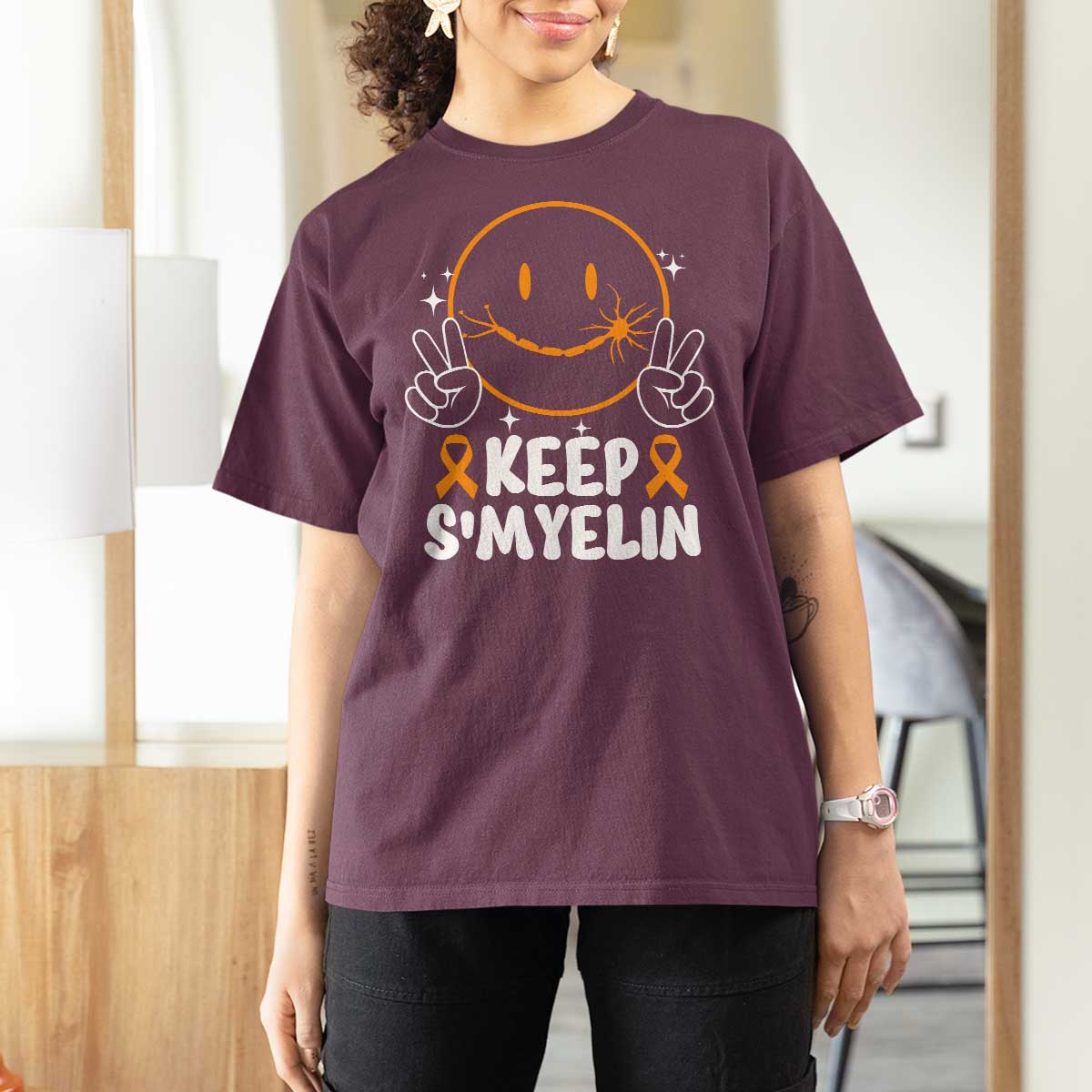 Multiple Sclerosis Awareness T Shirt For Women Keep Smyelin Orange Ribbon MS Support