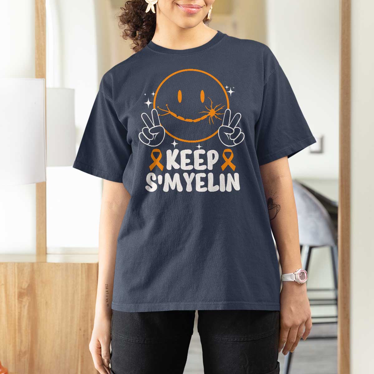 Multiple Sclerosis Awareness T Shirt For Women Keep Smyelin Orange Ribbon MS Support