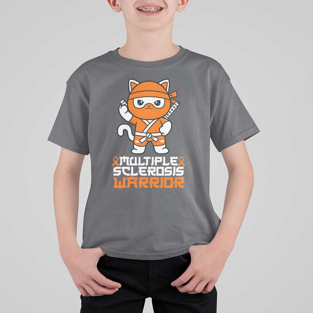 Multiple Sclerosis Warrior T Shirt For Kid Orange Ribbon MS Ninja