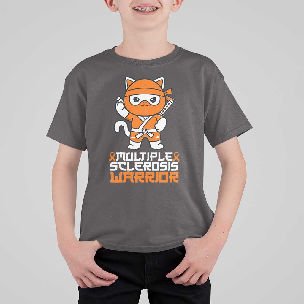 Multiple Sclerosis Warrior T Shirt For Kid Orange Ribbon MS Ninja