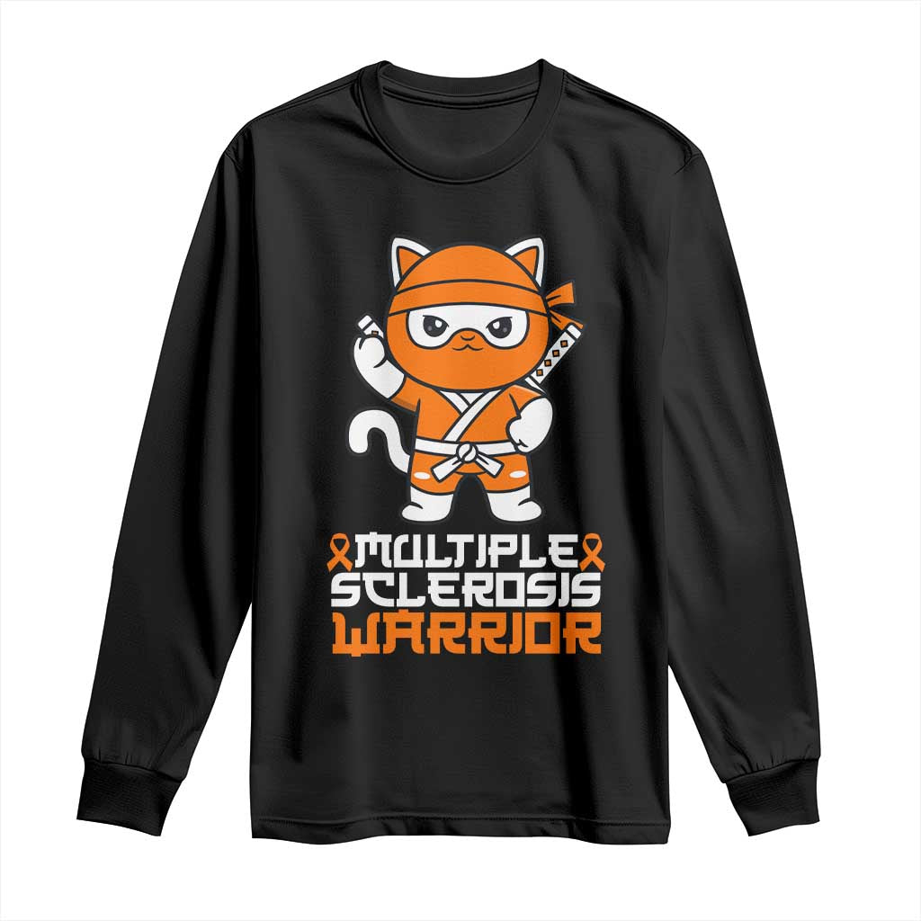 Multiple Sclerosis Warrior Long Sleeve Shirt Orange Ribbon MS Ninja