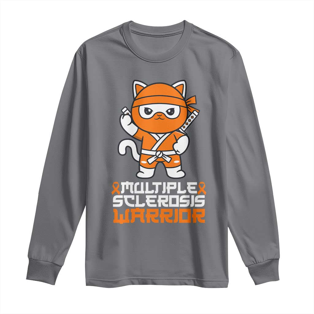 Multiple Sclerosis Warrior Long Sleeve Shirt Orange Ribbon MS Ninja