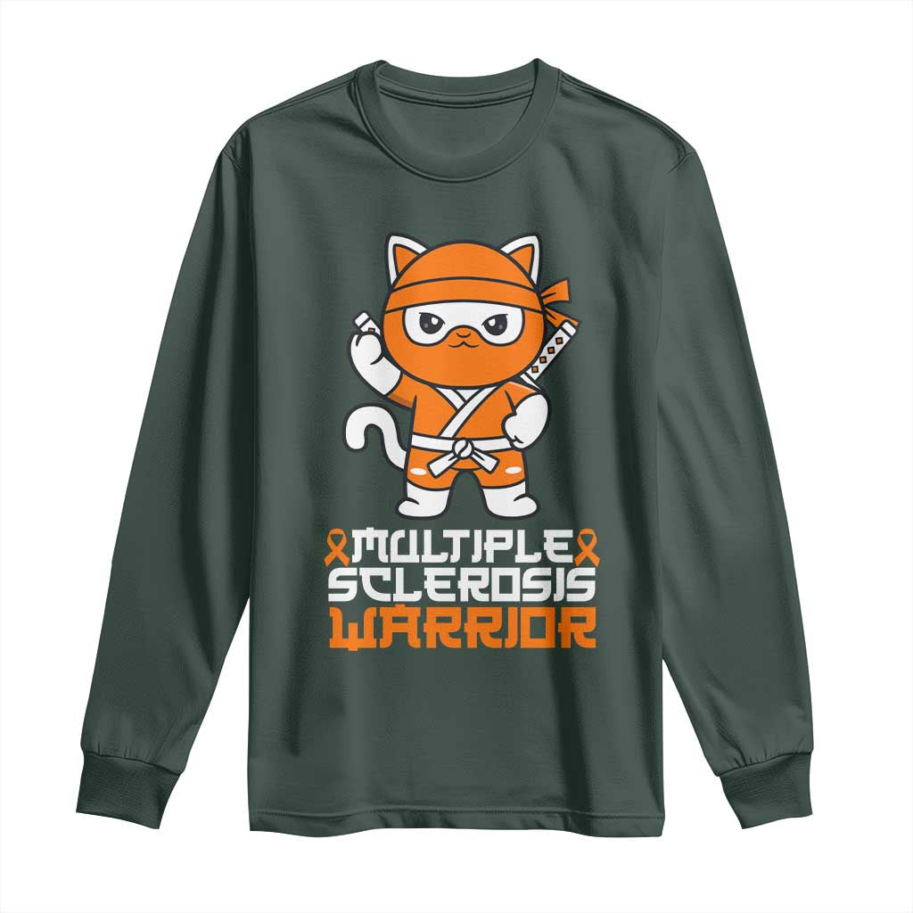 Multiple Sclerosis Warrior Long Sleeve Shirt Orange Ribbon MS Ninja