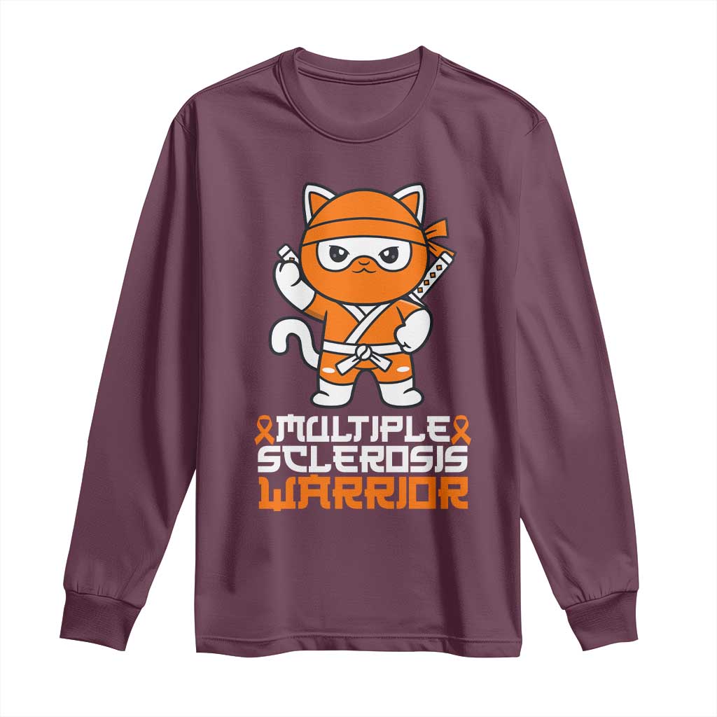 Multiple Sclerosis Warrior Long Sleeve Shirt Orange Ribbon MS Ninja