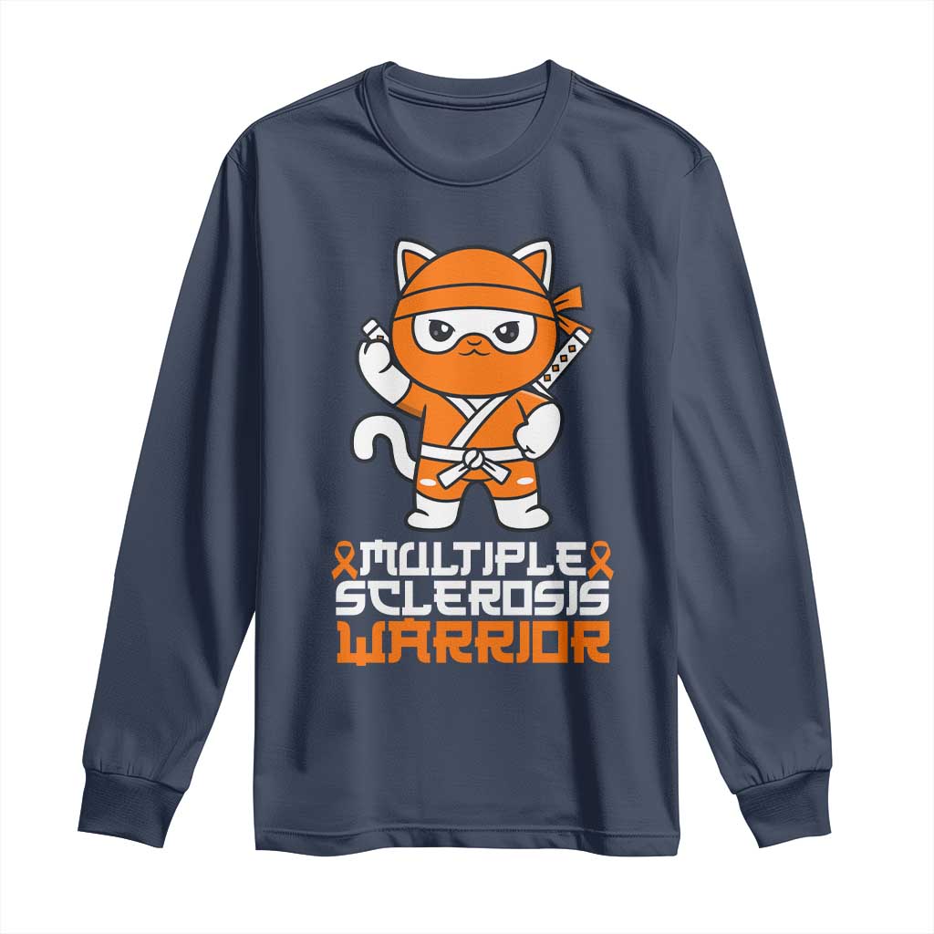 Multiple Sclerosis Warrior Long Sleeve Shirt Orange Ribbon MS Ninja