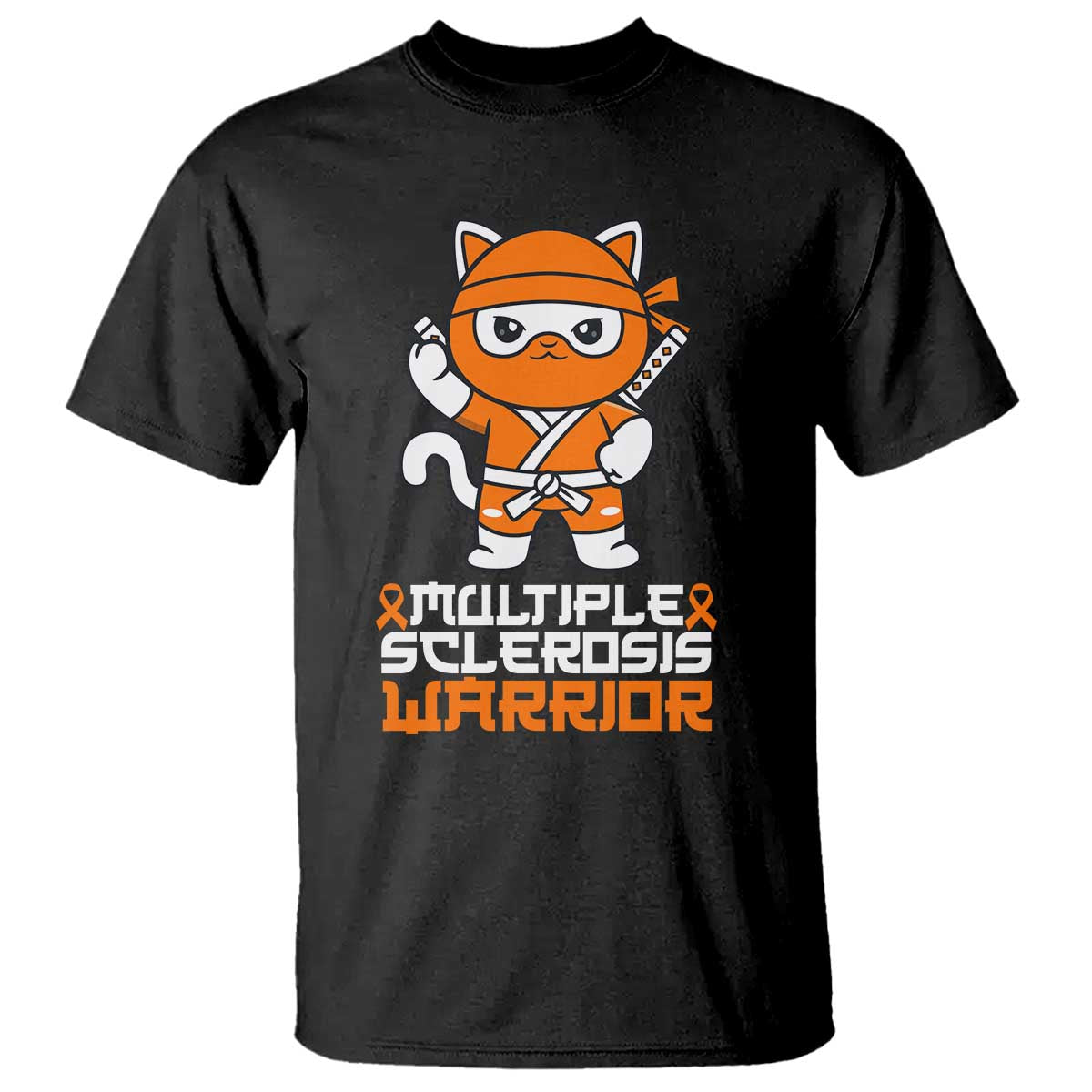 Multiple Sclerosis Warrior T Shirt Orange Ribbon MS Ninja