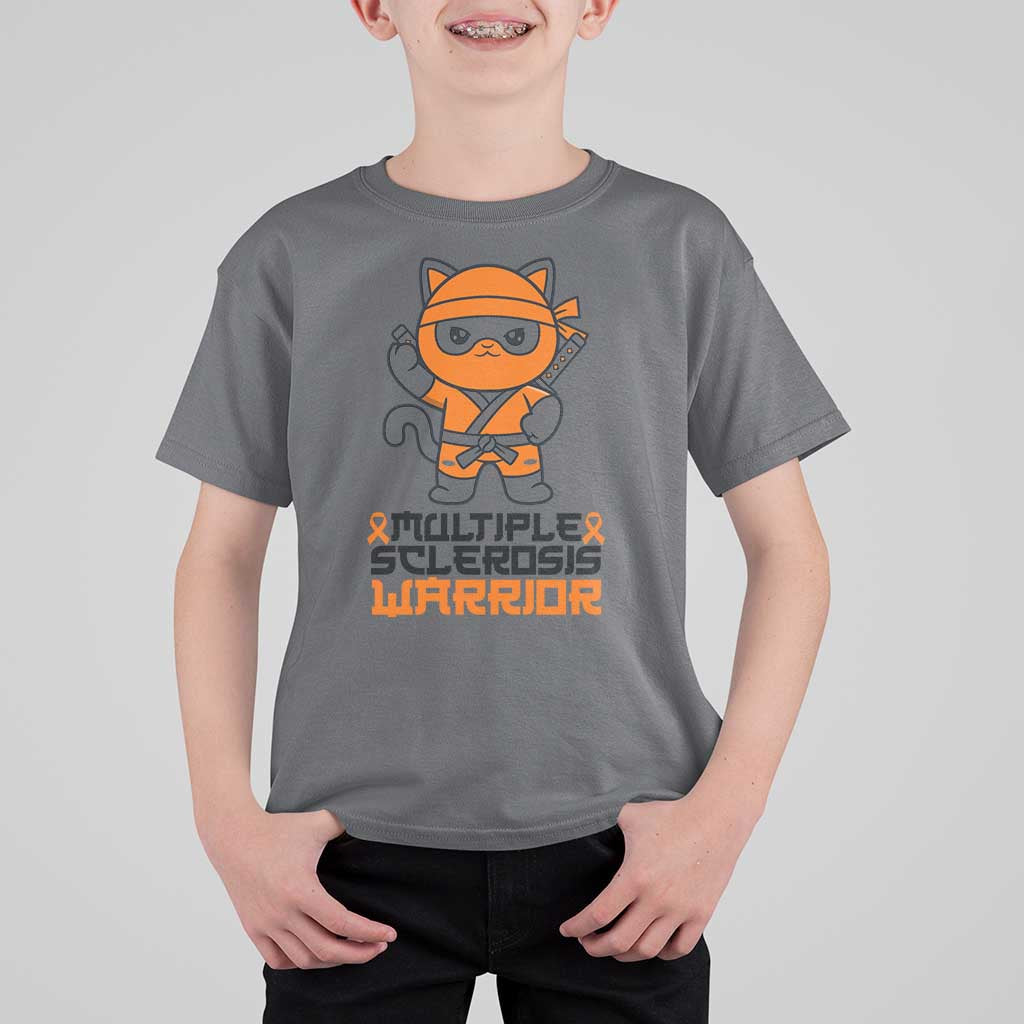 Multiple Sclerosis Awareness T Shirt For Kid Orange Ribbon MS Warrior Ninja