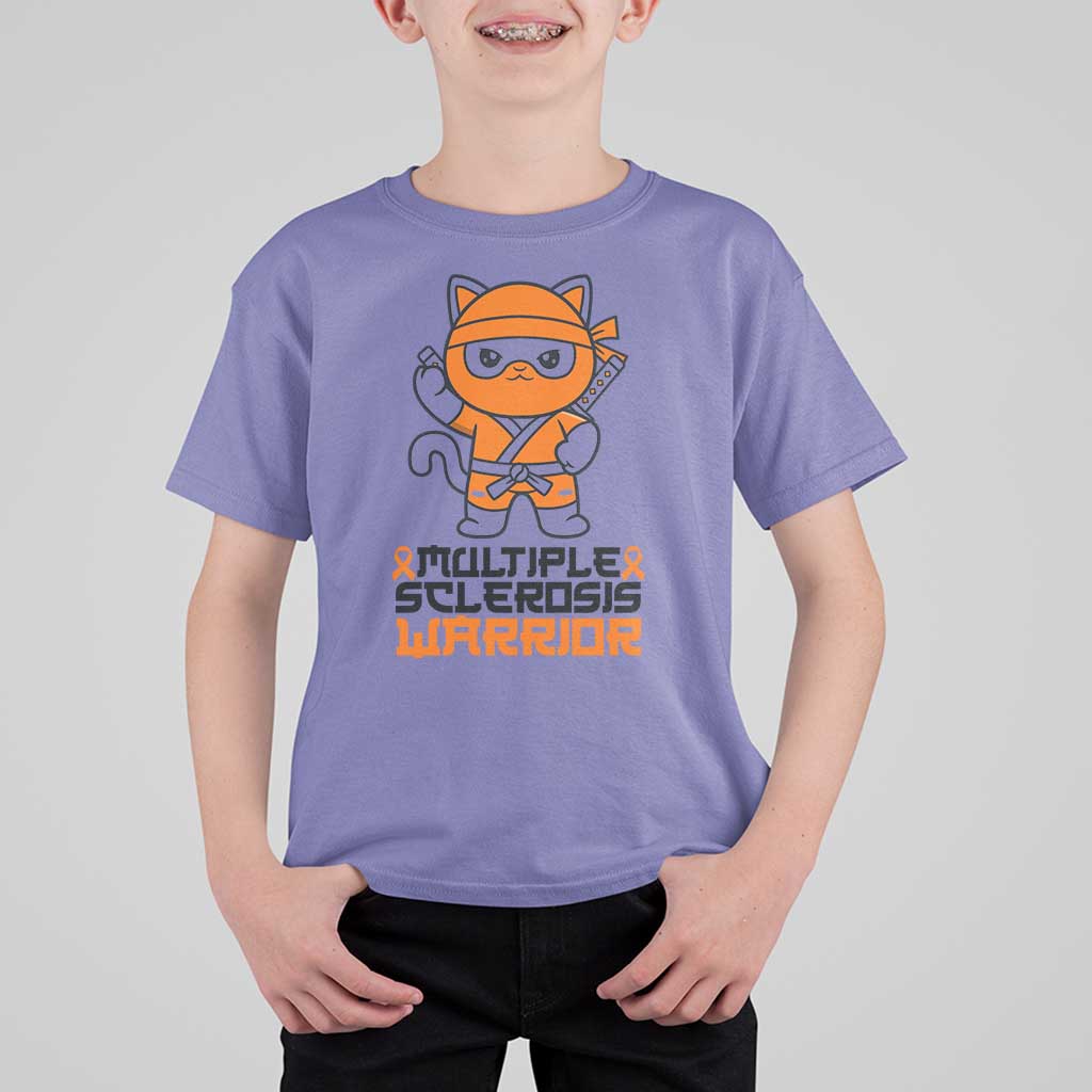 Multiple Sclerosis Awareness T Shirt For Kid Orange Ribbon MS Warrior Ninja