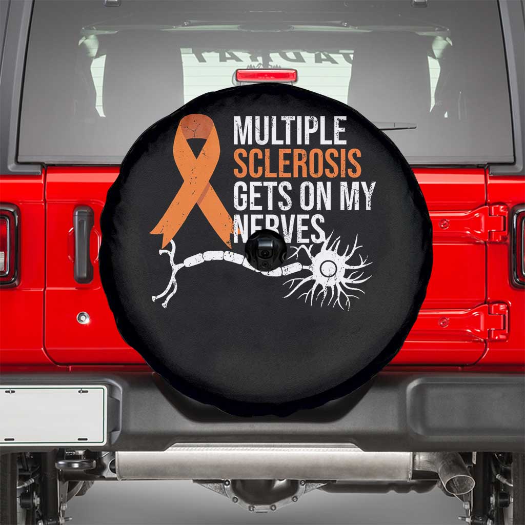 Multiple Sclerosis Awareness Spare Tire Cover Orange Ribbon MS Gets On My Nerves