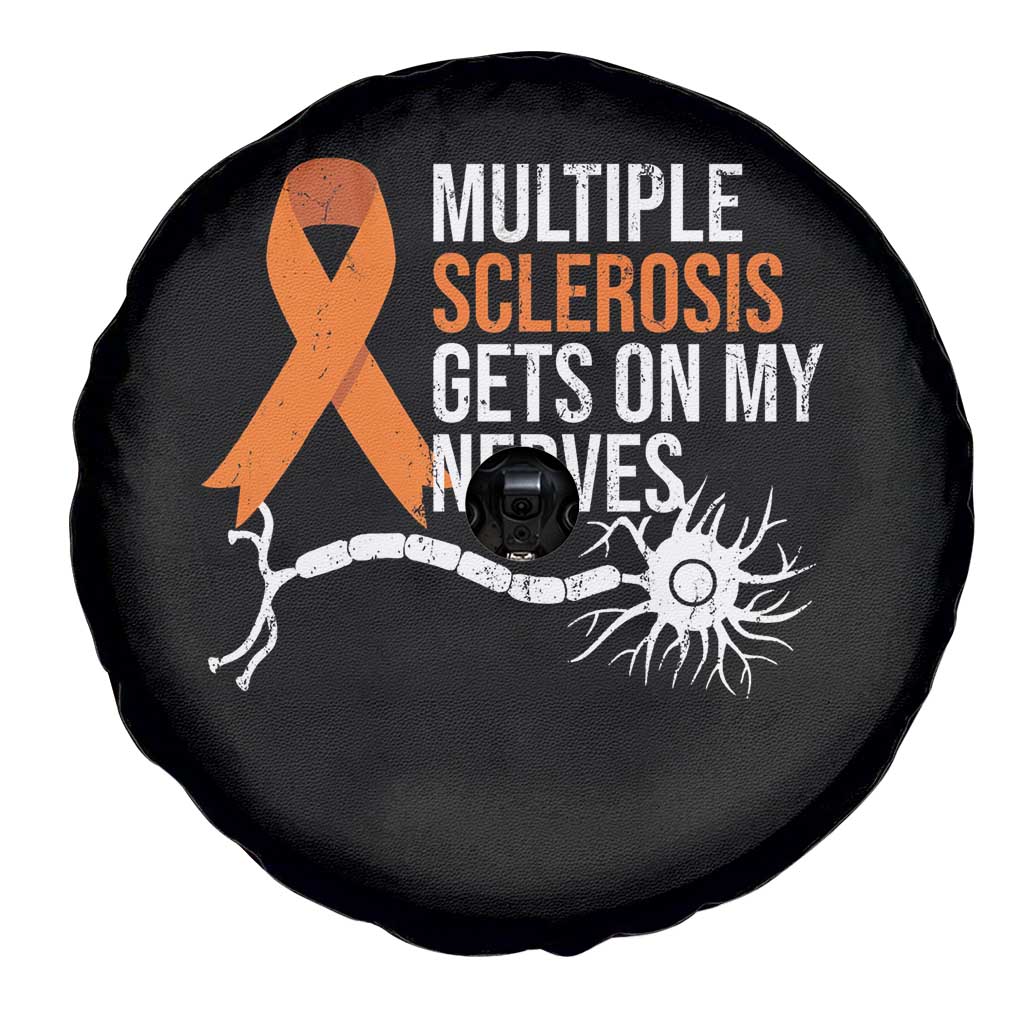 Multiple Sclerosis Awareness Spare Tire Cover Orange Ribbon MS Gets On My Nerves