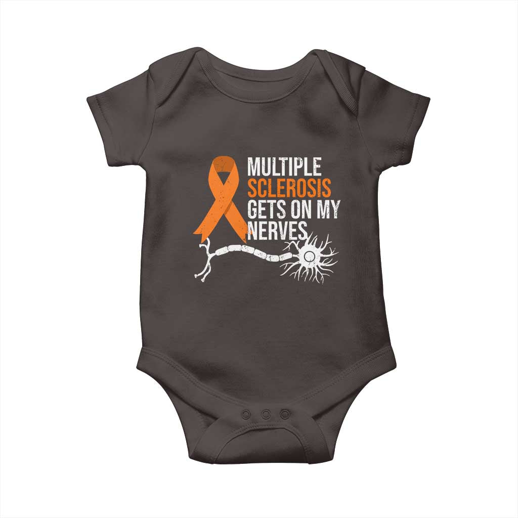 Multiple Sclerosis Awareness Baby Onesie Orange Ribbon MS Gets On My Nerves