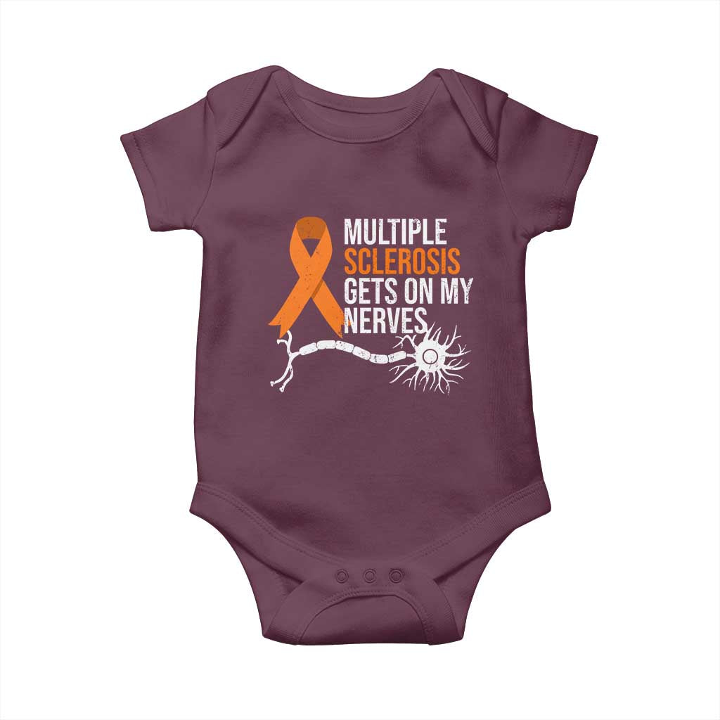 Multiple Sclerosis Awareness Baby Onesie Orange Ribbon MS Gets On My Nerves