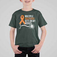 Multiple Sclerosis Awareness T Shirt For Kid Orange Ribbon MS Gets On My Nerves