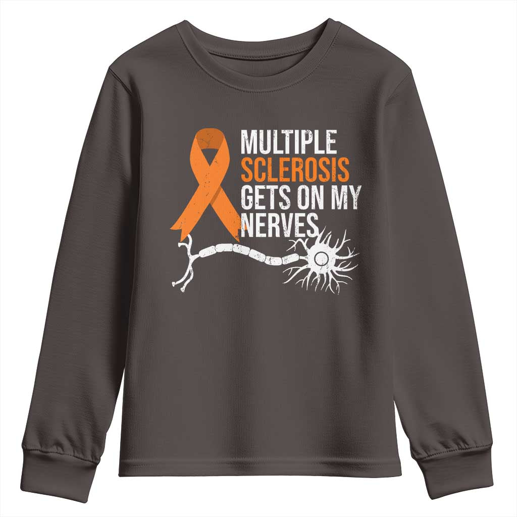 Multiple Sclerosis Awareness Youth Sweatshirt Orange Ribbon MS Gets On My Nerves
