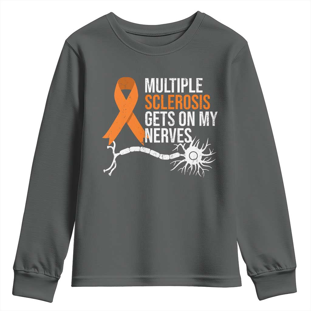 Multiple Sclerosis Awareness Youth Sweatshirt Orange Ribbon MS Gets On My Nerves