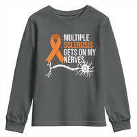 Multiple Sclerosis Awareness Youth Sweatshirt Orange Ribbon MS Gets On My Nerves