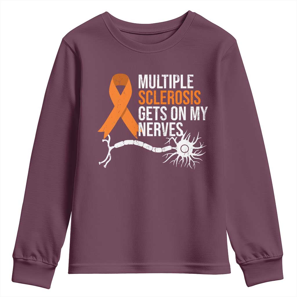 Multiple Sclerosis Awareness Youth Sweatshirt Orange Ribbon MS Gets On My Nerves
