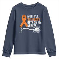 Multiple Sclerosis Awareness Youth Sweatshirt Orange Ribbon MS Gets On My Nerves