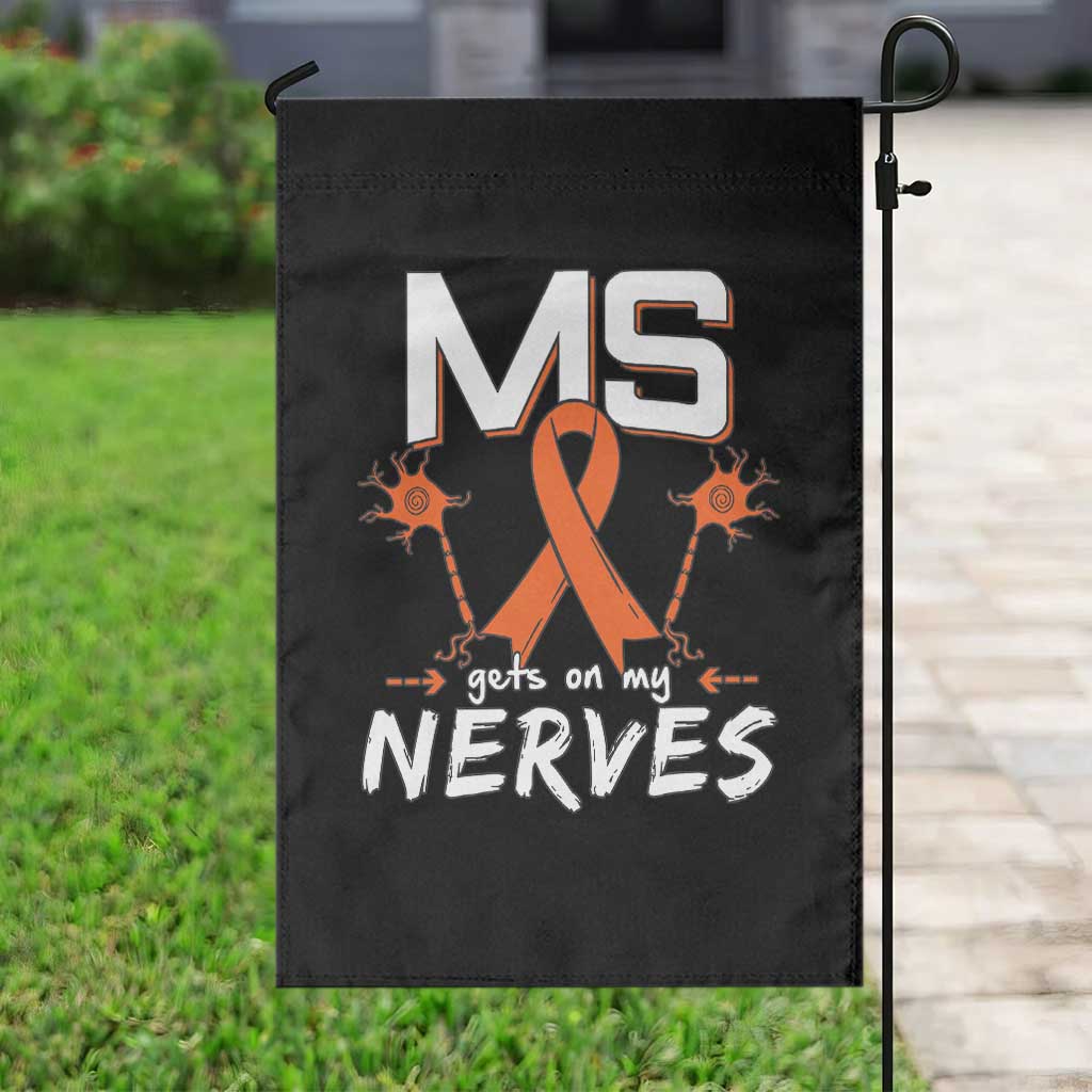 MS Gets On My Nerves Multiple Sclerosis Awareness Garden Flag Orange Ribbon - Wonder Print Shop