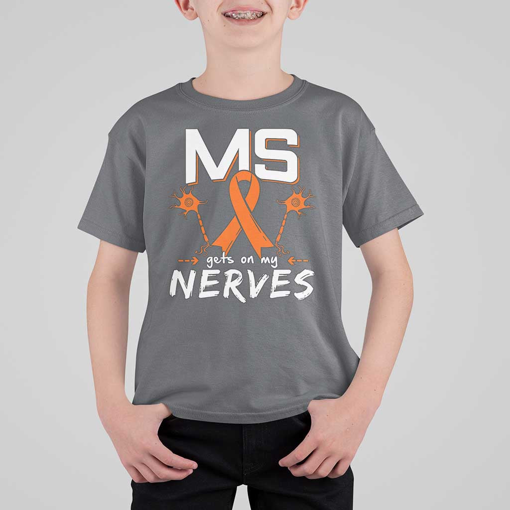 MS Gets On My Nerves Multiple Sclerosis Awareness T Shirt For Kid Orange Ribbon
