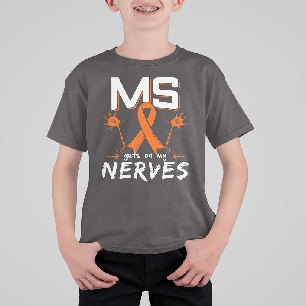 MS Gets On My Nerves Multiple Sclerosis Awareness T Shirt For Kid Orange Ribbon