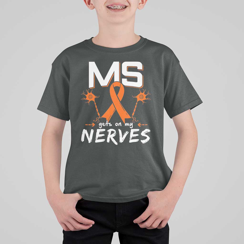 MS Gets On My Nerves Multiple Sclerosis Awareness T Shirt For Kid Orange Ribbon