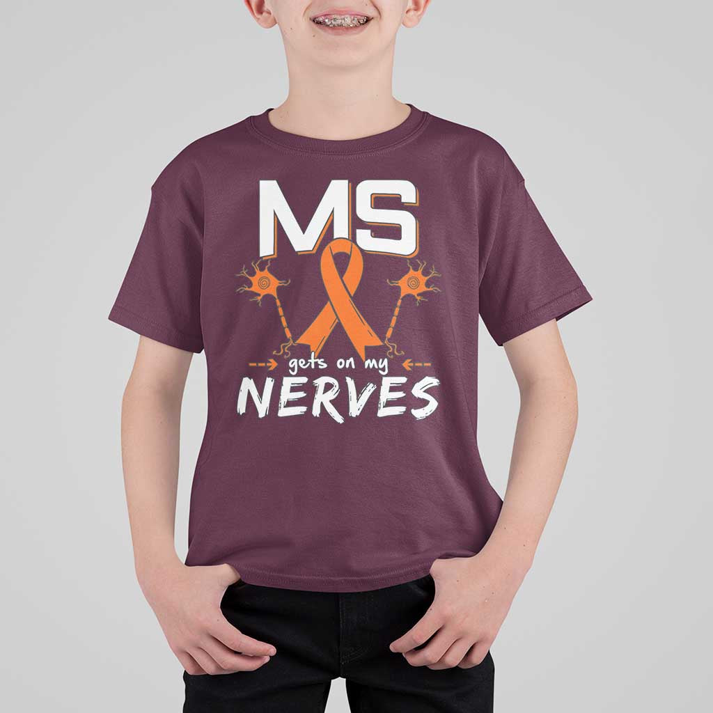 MS Gets On My Nerves Multiple Sclerosis Awareness T Shirt For Kid Orange Ribbon