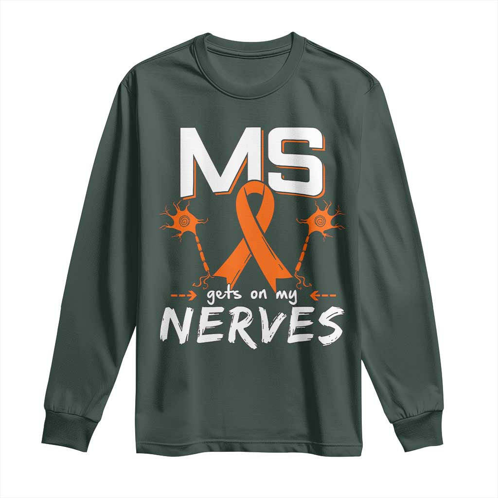 MS Gets On My Nerves Multiple Sclerosis Awareness Long Sleeve Shirt Orange Ribbon