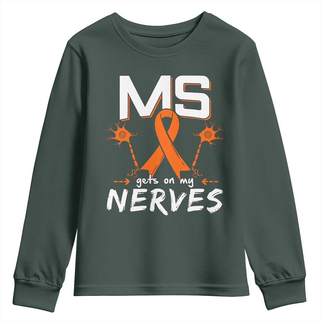 MS Gets On My Nerves Multiple Sclerosis Awareness Youth Sweatshirt Orange Ribbon